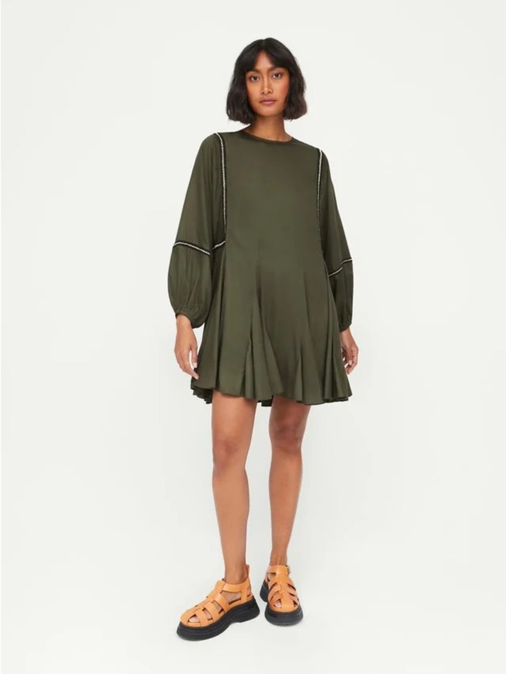 RHODE Olive Green Long-Sleeve Tie-Waist Dress